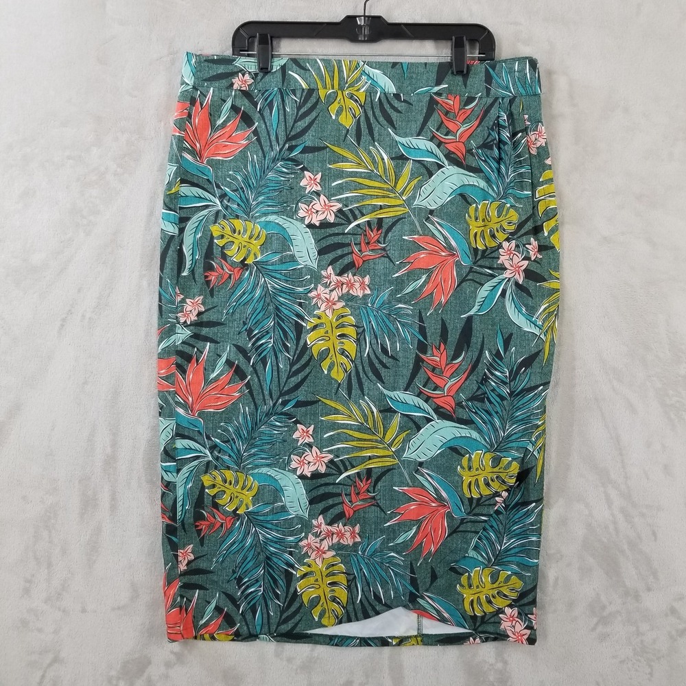 RipSkirt Hawaii Midi Skirt Women XL Tropical Floral Wrap Stretch Cover Up Pocket